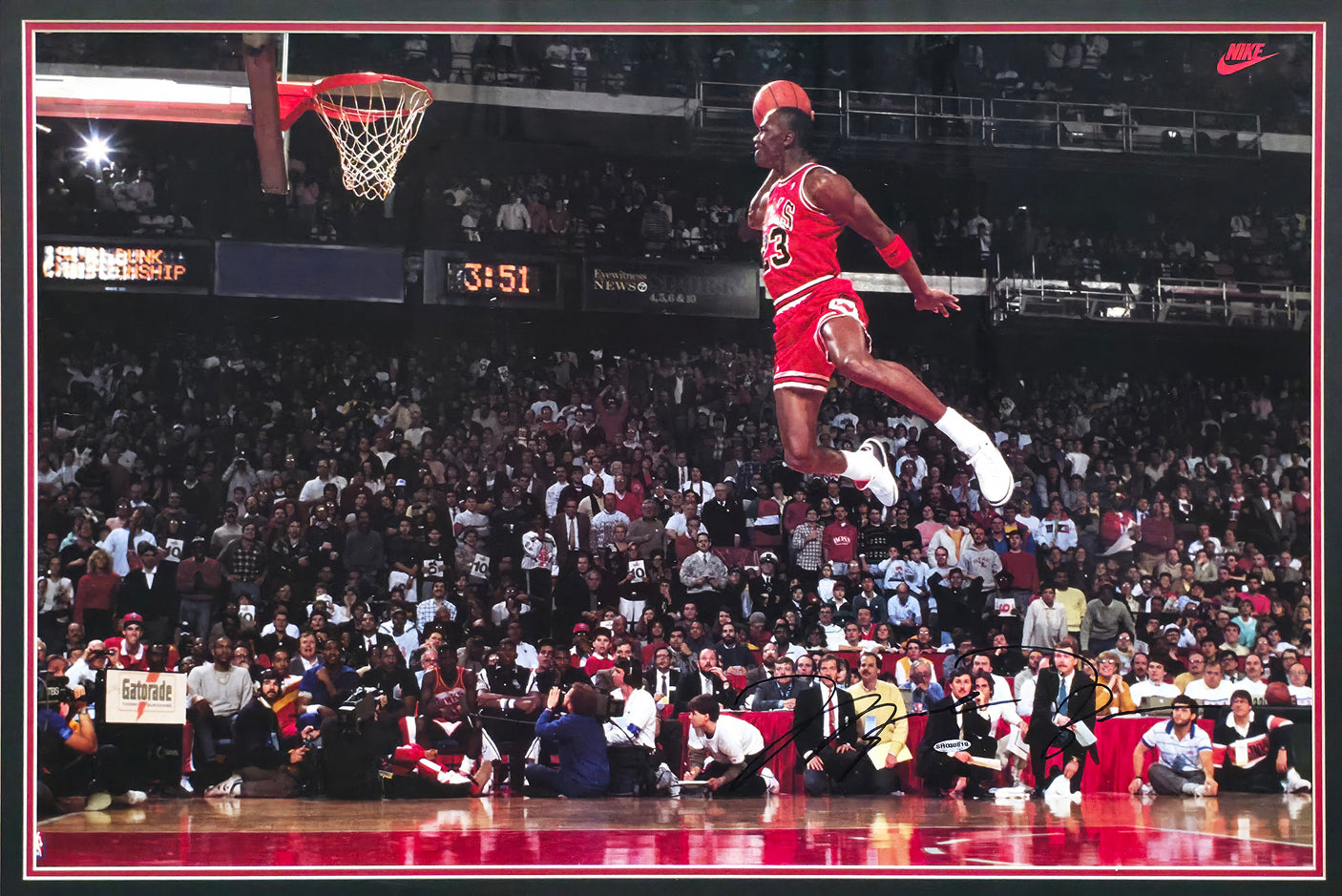 Michael Jordan Autographed Framed Nike Slam Dunk Contest 32x43 Poster Photo Chicago Bulls UDA Holo #SHO30819