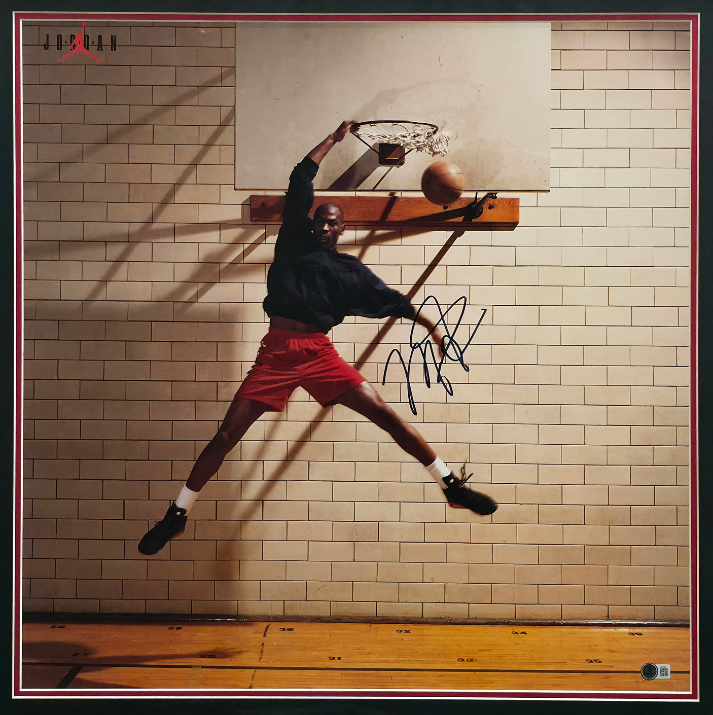 Michael Jordan Autographed Framed Nike Air Dunking 24x24 Poster Photo Chicago Bulls PSA/DNA & Beckett BAS #AE16681