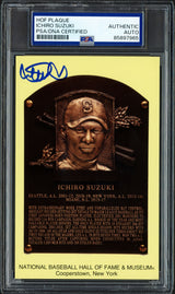 Ichiro Suzuki Autographed Hall of Fame Plaque Postcard Seattle Mariners USA Flag Stamp PSA/DNA Stock #267886