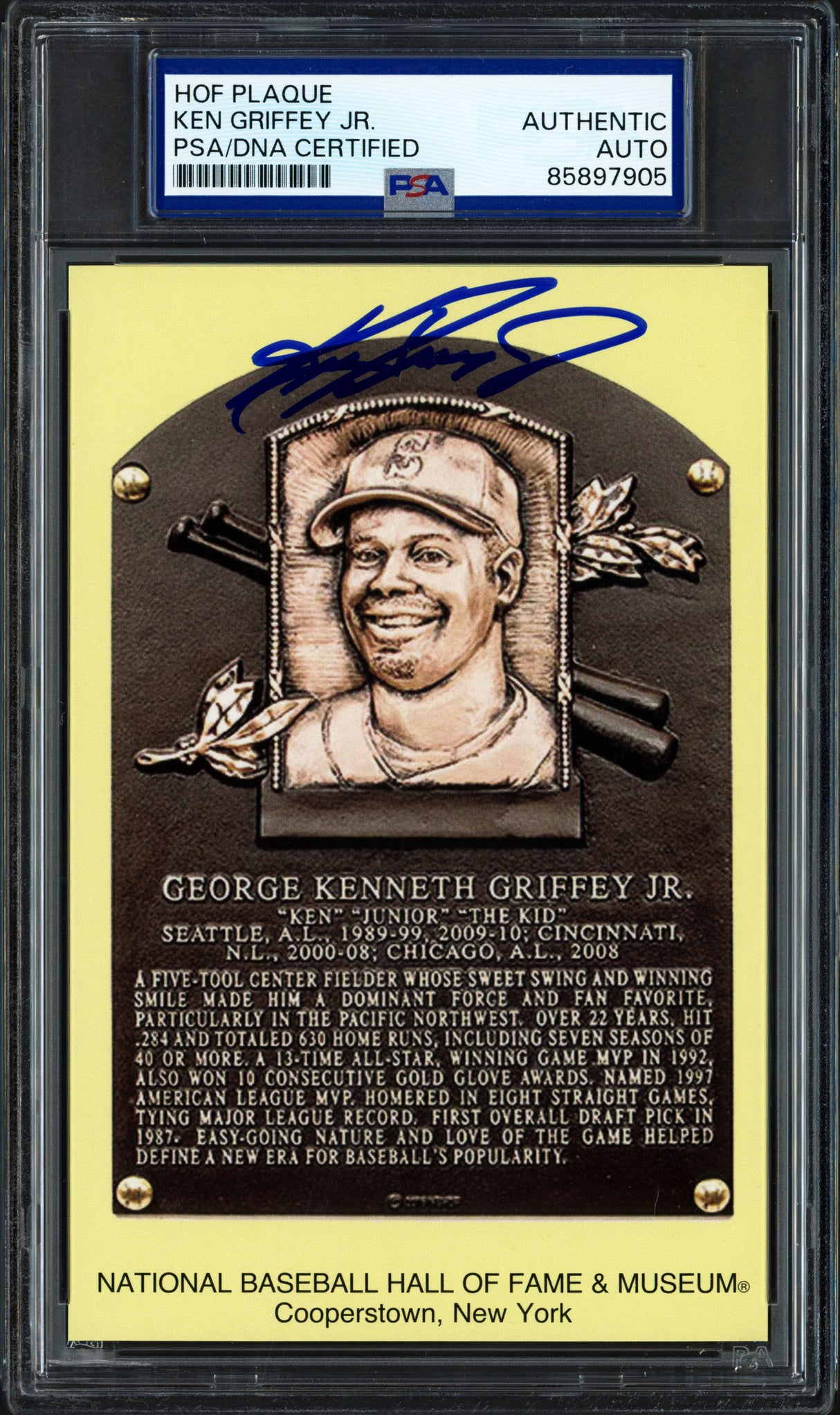 Ken Griffey Jr. Autographed Hall of Fame HOF Plaque Postcard Seattle Mariners PSA/DNA #85897905