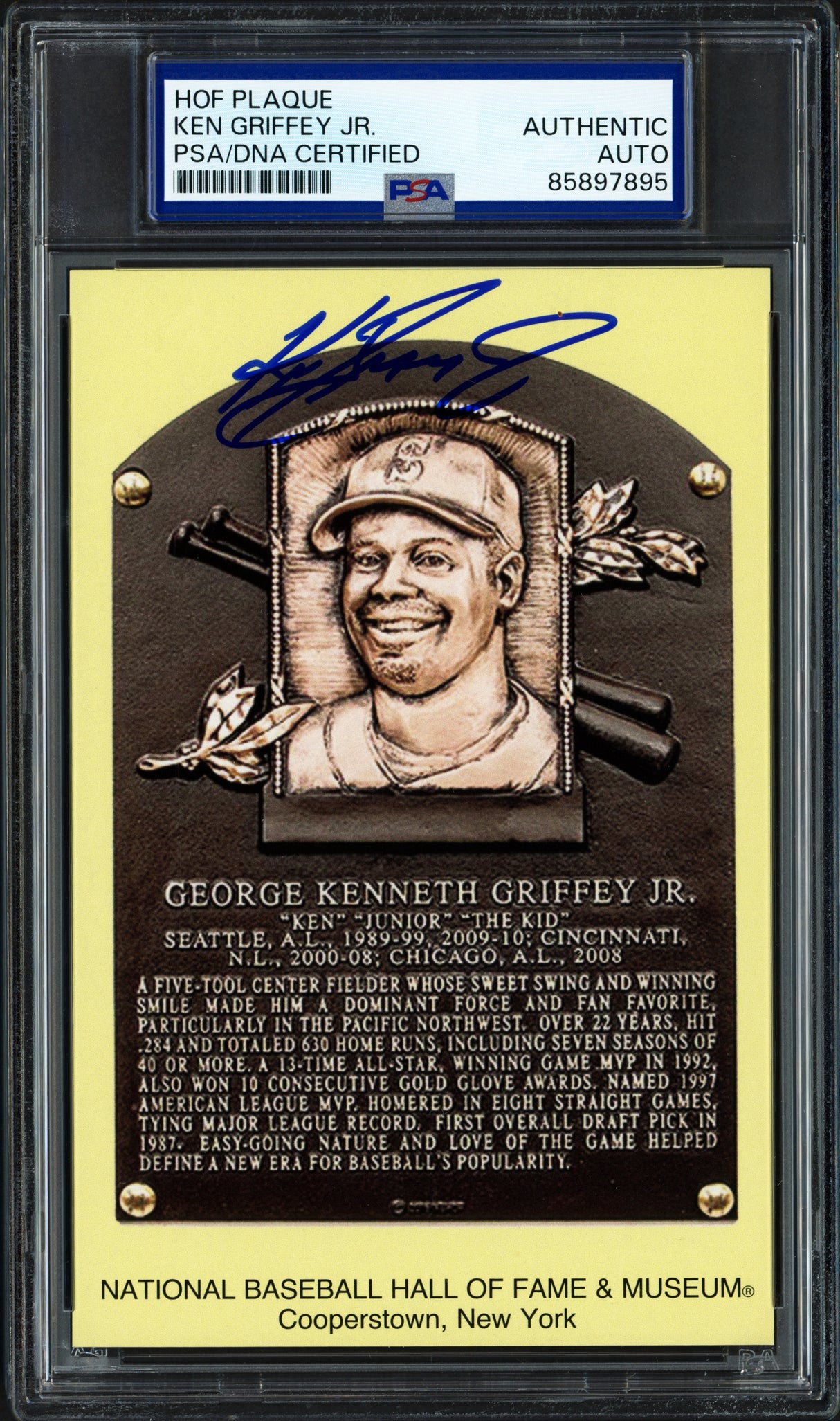 Ken Griffey Jr. Autographed Hall of Fame HOF Plaque Postcard Seattle Mariners PSA/DNA #85897895