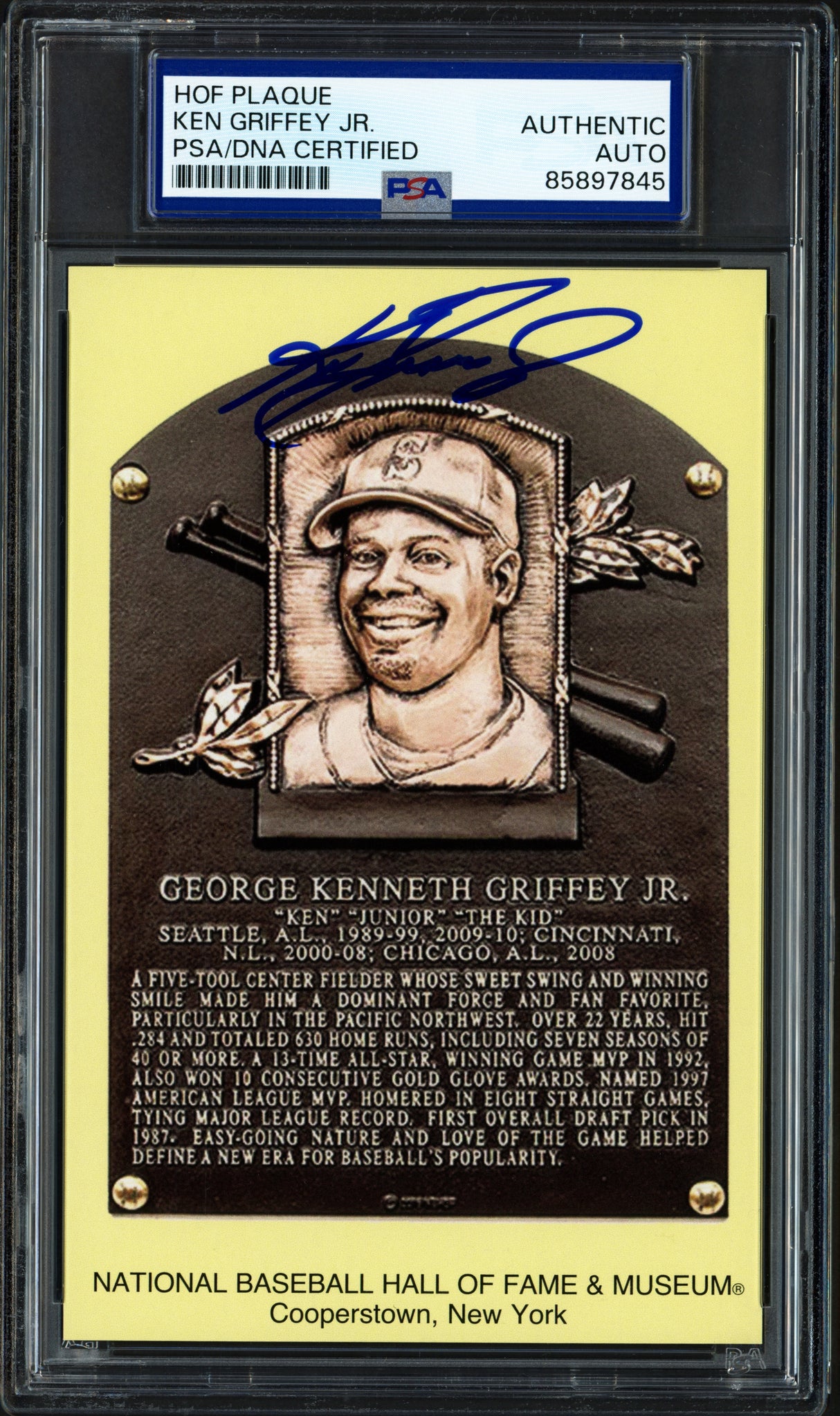 Ken Griffey Jr. Autographed Hall of Fame HOF Plaque Postcard Seattle Mariners PSA/DNA #85897845