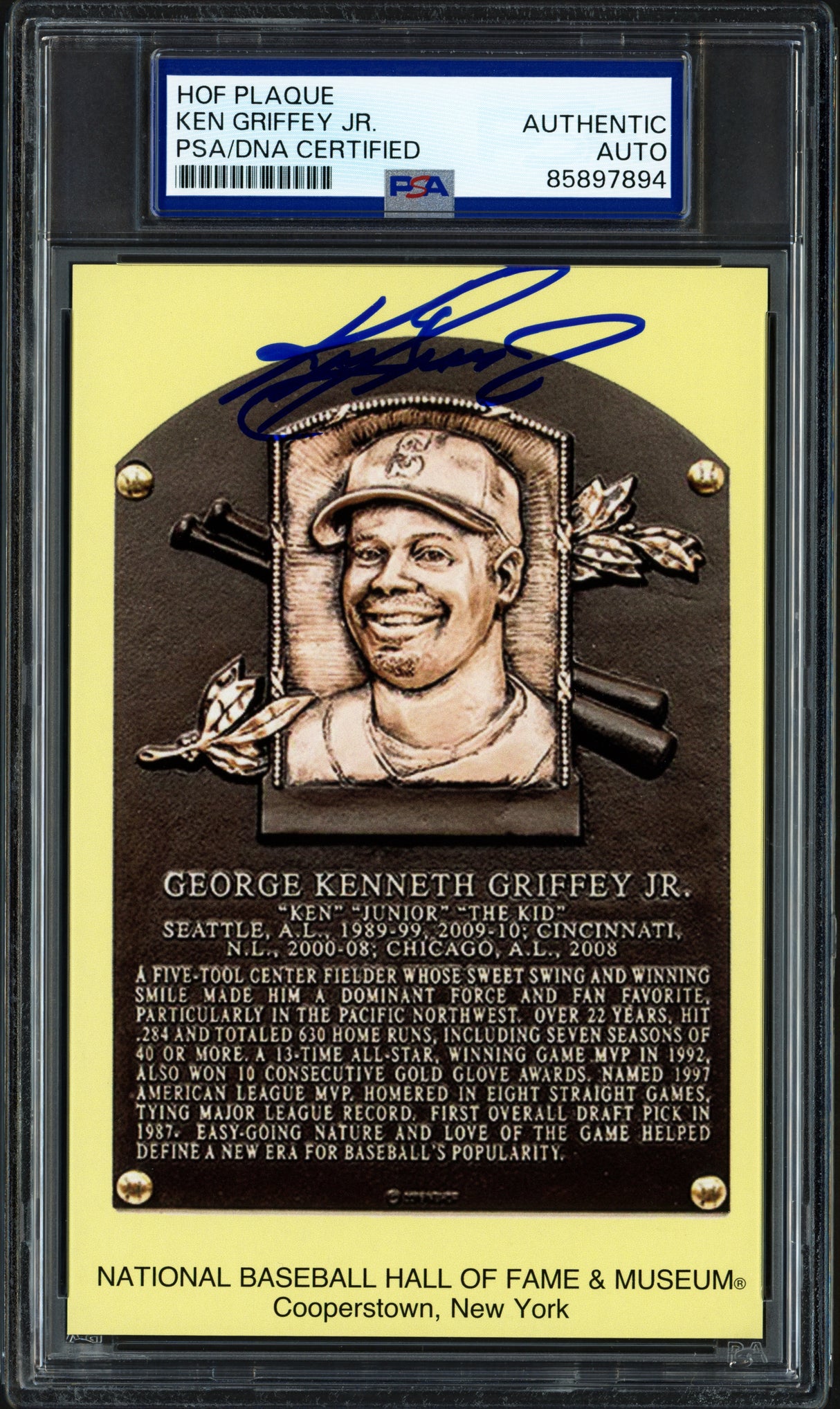 Ken Griffey Jr. Autographed Hall of Fame HOF Plaque Postcard Seattle Mariners PSA/DNA #85897894