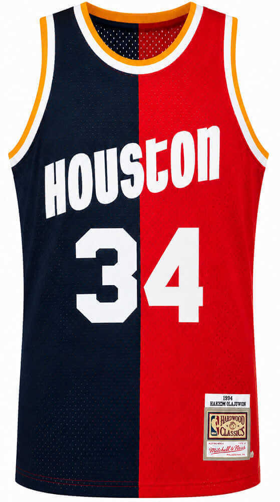 Hakeem Olajuwon Signed Houston Rockets M&N Split Navy & Red Swingman Basketball Jersey