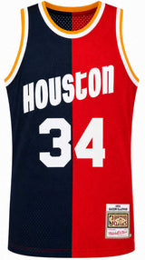 Hakeem Olajuwon Signed Houston Rockets M&N Split Navy & Red Swingman Basketball Jersey