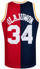 Hakeem Olajuwon Signed Houston Rockets M&N Split Navy & Red Swingman Basketball Jersey