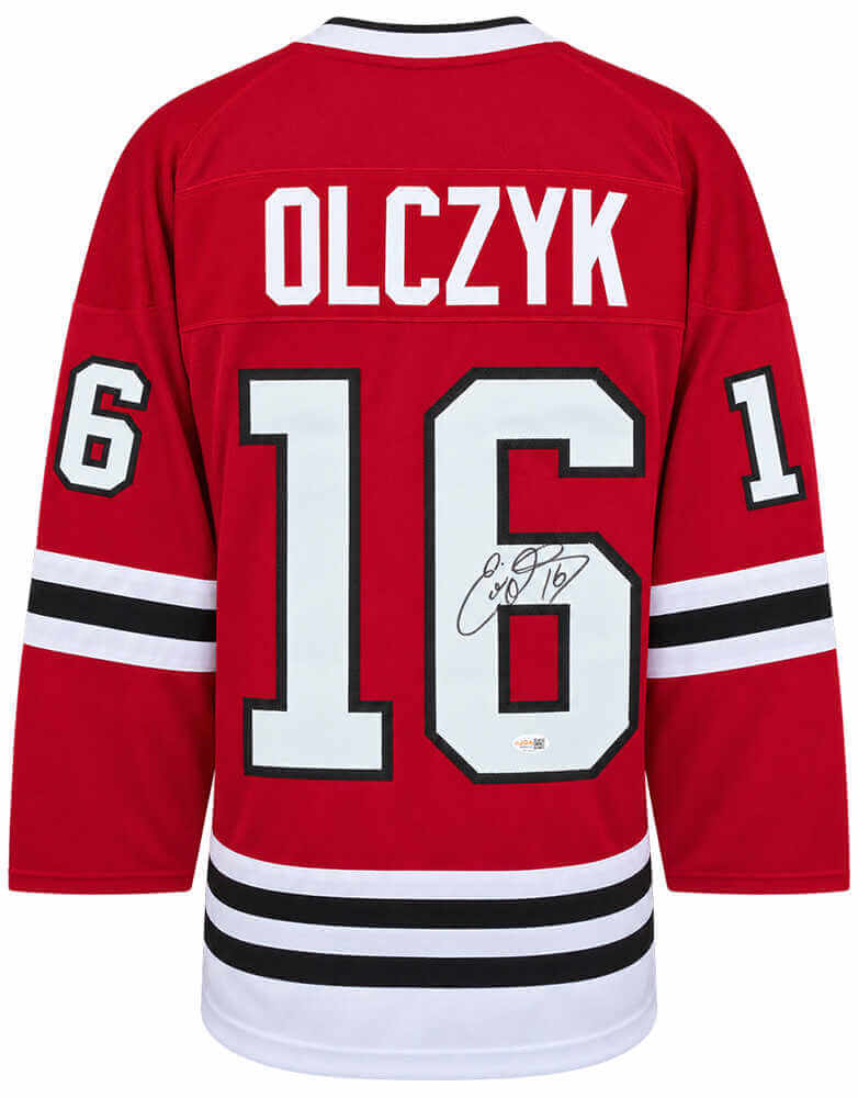 Eddie Olczyk Signed Red Custom Hockey Jersey - (JSA)