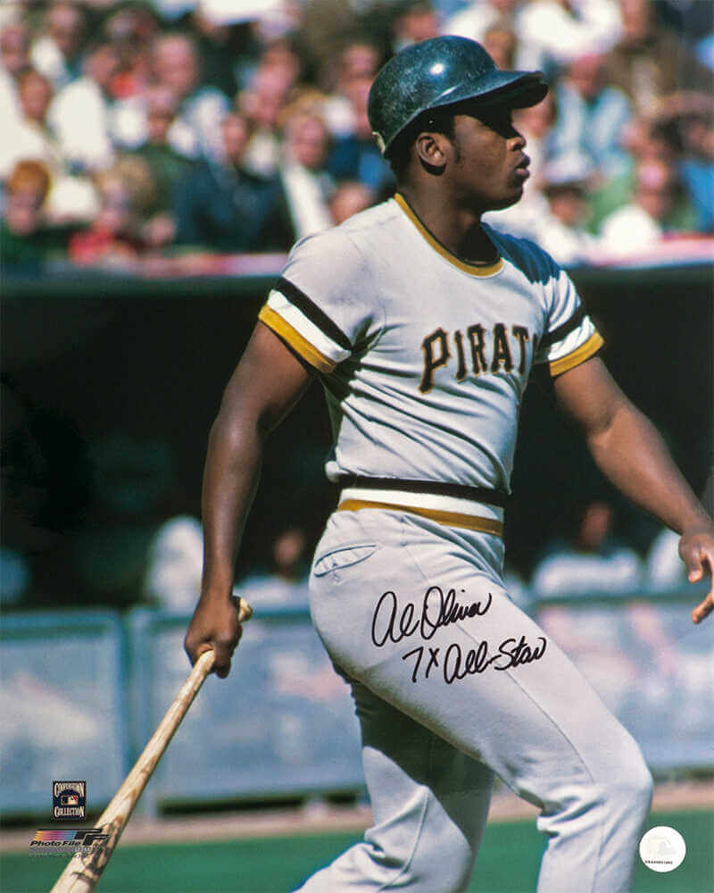 Al Oliver Signed Pittsburgh Pirates Grey Jersey Swinging Action 16x20 Photo w/7x All Star