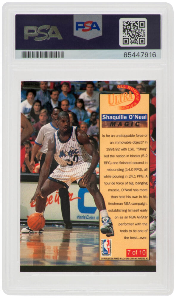 Shaquille O'Neal Signed Magic 1992 Fleer Ultra All-Rookie Series Rookie Basketball Card #7 - (PSA/DNA / Auto Grade 10)