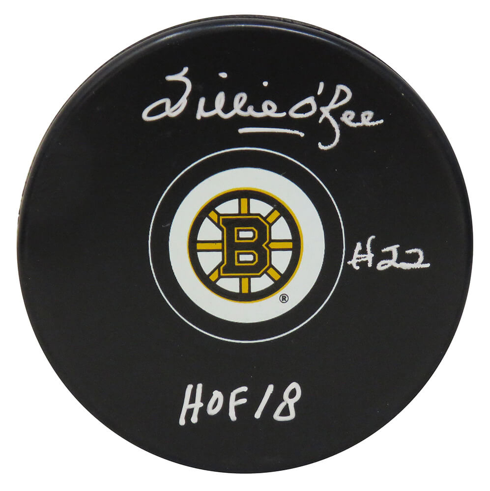Willie O'Ree Signed Bruins Logo Hockey Puck w/HOF'18
