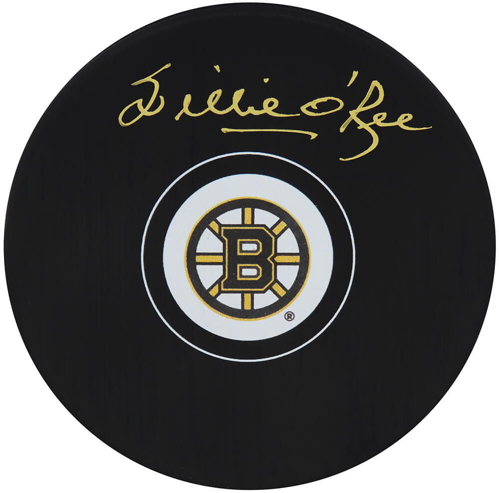Willie O'Ree Signed Boston Bruins Team Logo Hockey Puck (In Gold)