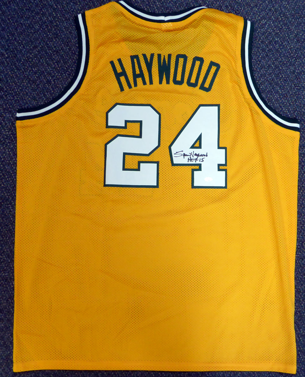 Seattle Sonics Spencer Haywood Autographed Gold Jersey "HOF 15" MCS Holo Stock #104223