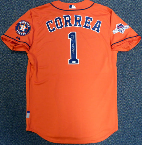 Houston Astros Carlos Correa Autographed Authentic Orange Majestic Jersey Size 48 2015 Postseason Patch "2015 AL ROY" MLB Holo #JB663602
