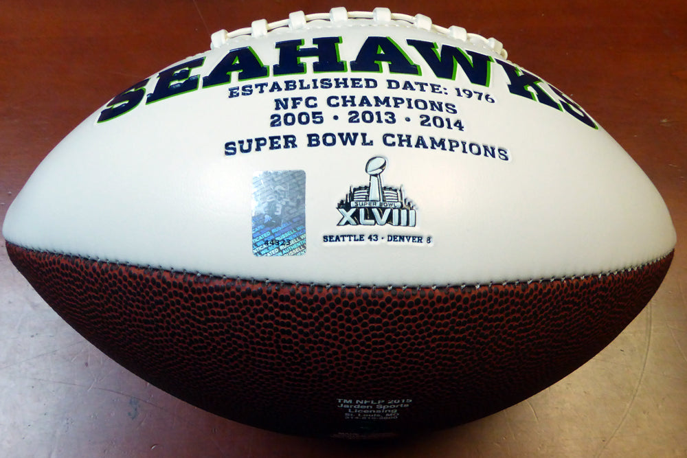 Russell Wilson Autographed White Logo Football Seattle Seahawks RW Holo Stock #105663