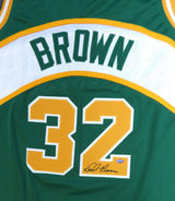 Seattle Sonics Fred Brown Autographed Green Jersey MCS Holo Stock #106743
