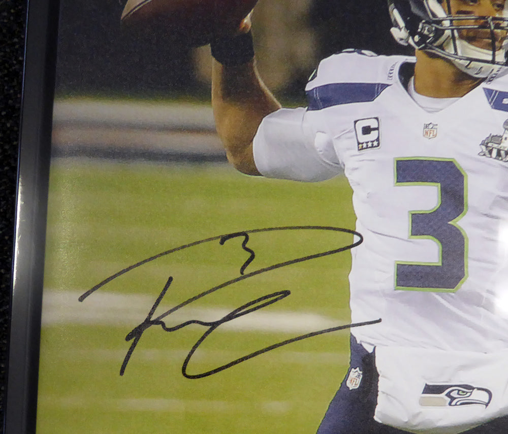 Russell Wilson Autographed Framed 24x30 Canvas Photo Seattle Seahawks "SB XLVIII Champs" Super Bowl RW Holo Stock #107486