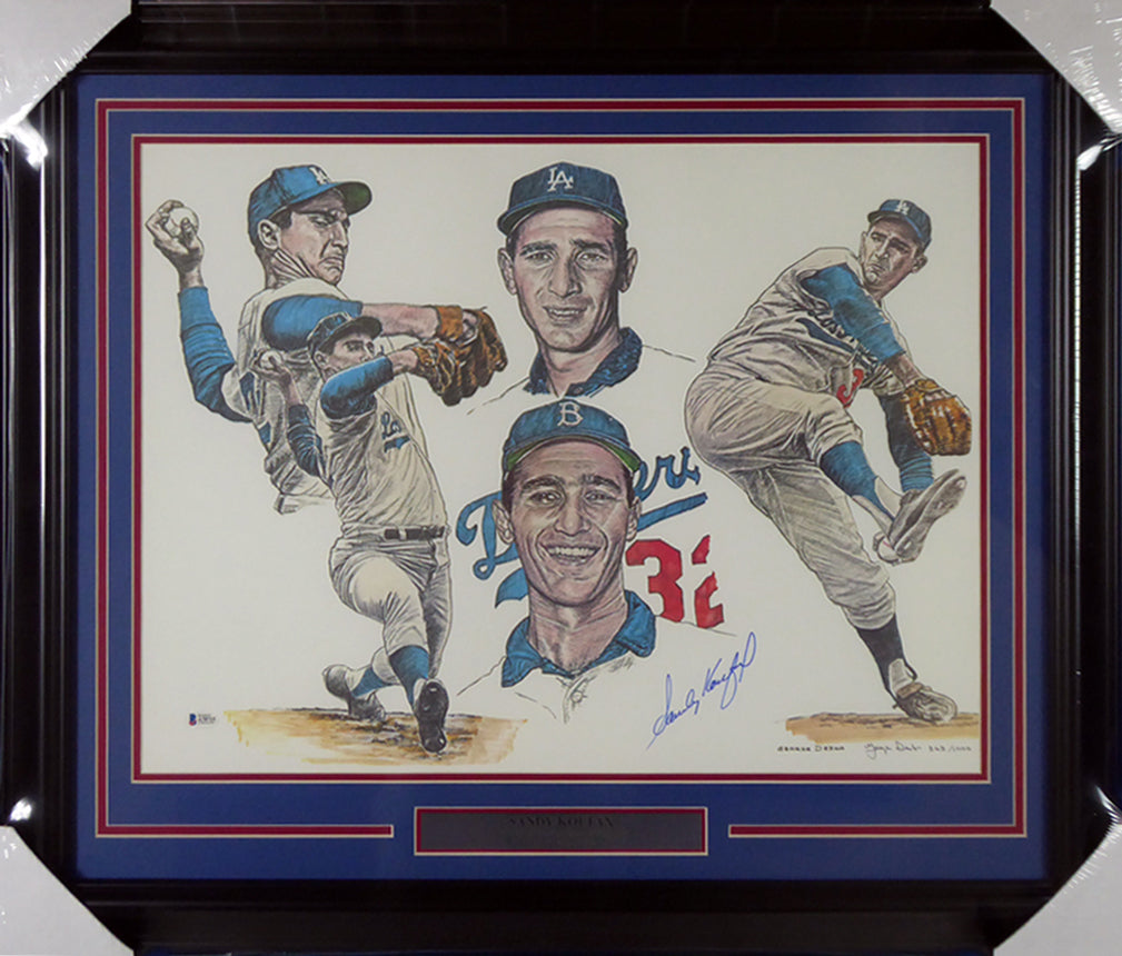 Sandy Koufax Autographed Framed 18x24 Lithograph Photo Los Angeles Dodgers Beckett BAS Stock #135266