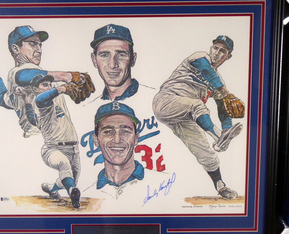 Sandy Koufax Autographed Framed 18x24 Lithograph Photo Los Angeles Dodgers Beckett BAS Stock #135266