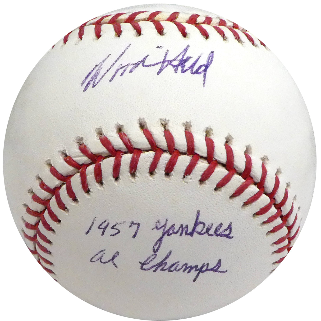 Woodie Held Autographed Official MLB Baseball New York Yankees "1957 AL Champs" Beckett BAS #S75336