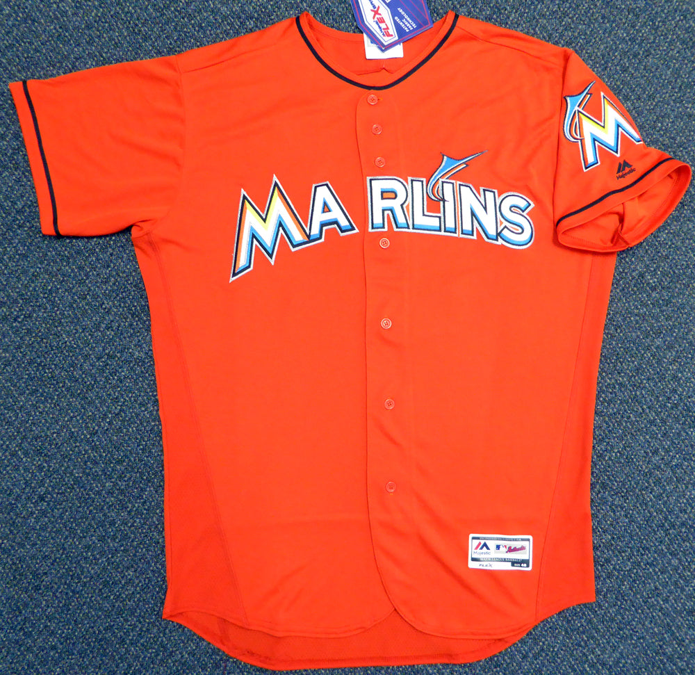 Miami Marlins Ichiro Suzuki Autographed Orange Majestic Authentic Flex Base Jersey Size 48 IS Holo Stock #111455