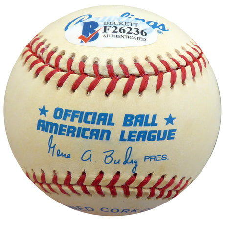 Hank Borowy Autographed Official AL Baseball New York Yankees, Chicago Cubs Beckett BAS #F26236