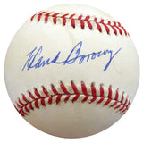 Hank Borowy Autographed Official AL Baseball New York Yankees, Chicago Cubs Beckett BAS #F26237