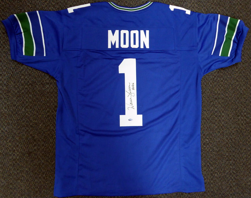 Seattle Seahawks Warren Moon Autographed Blue Jersey "HOF 06" MCS Holo Stock #112487