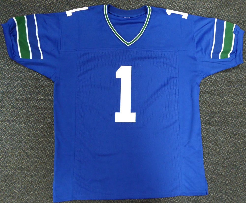 Seattle Seahawks Warren Moon Autographed Blue Jersey "HOF 06" MCS Holo Stock #112487