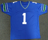 Seattle Seahawks Warren Moon Autographed Blue Jersey "HOF 06" MCS Holo Stock #112487