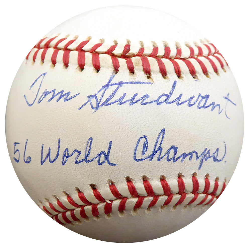 Tom Sturdivant Autographed Official AL Baseball New York Yankees "56 World Champs" Beckett BAS #F27573