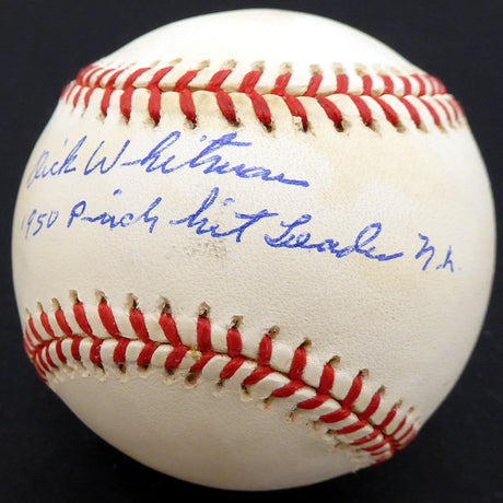 Dick Whitman Autographed Official NL Baseball Brooklyn Dodgers "1950 Pinch Hit Leader NL" Beckett BAS #F27823