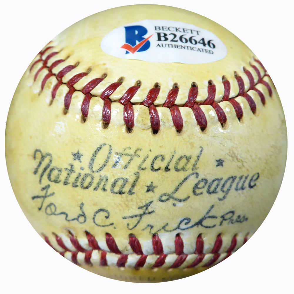 Harry Danning Autographed Official NL Frick Baseball New York Giants Vintage Beckett BAS #B26646