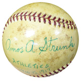 Amos Strunk Autographed Official AL Harridge Baseball Philadelphia Oakland A's "Athletics 1910-1917" Vintage Beckett BAS #B26660