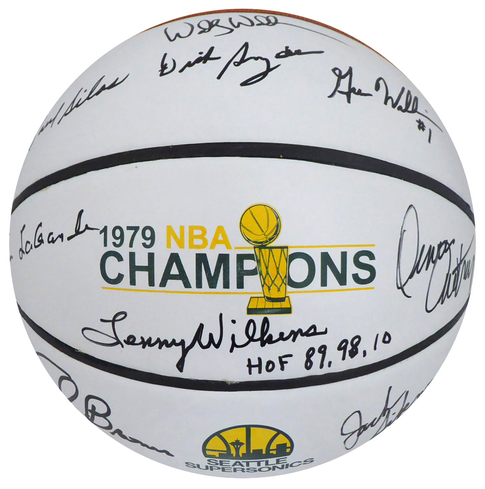 1978-79 NBA Champions Seattle Supersonics Multi Signed Autographed Basketball With 9 Signatures Including Fred Brown & Lenny Wilkens "HOF 89, 98, 10" MCS Holo Stock #145852