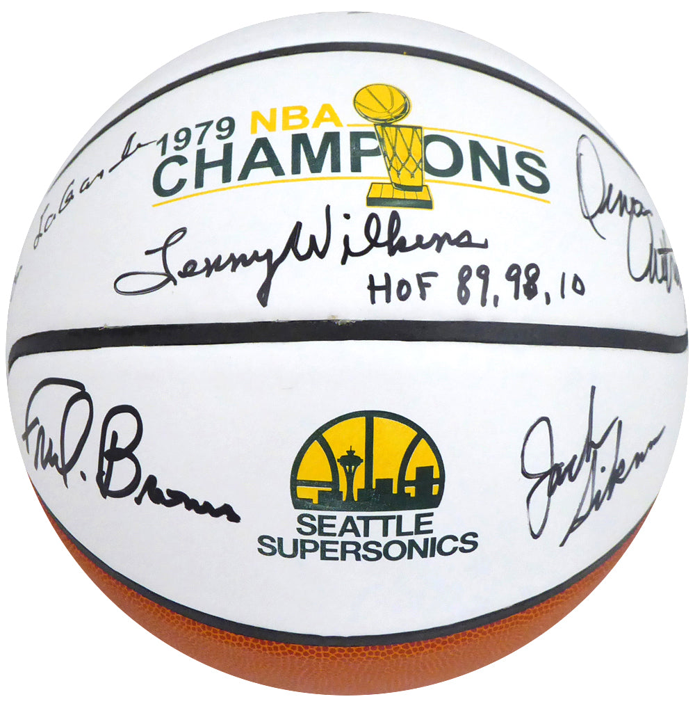 1978-79 NBA Champions Seattle Supersonics Multi Signed Autographed Basketball With 9 Signatures Including Fred Brown & Lenny Wilkens "HOF 89, 98, 10" MCS Holo Stock #145852