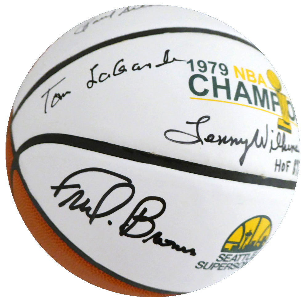 1978-79 NBA Champions Seattle Supersonics Multi Signed Autographed Basketball With 9 Signatures Including Fred Brown & Lenny Wilkens "HOF 89, 98, 10" MCS Holo Stock #145852