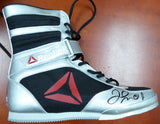 Floyd Mayweather Jr. Autographed Reebok Silver Boxing Shoes Beckett BAS Stock #121801
