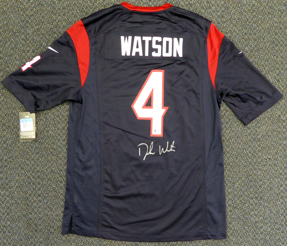 Houston Texans Deshaun Watson Autographed Blue Nike Jersey Size M Beckett BAS Stock #121901