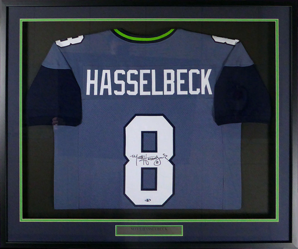 Seattle Seahawks Matt Hasselbeck Autographed Framed Blue Jersey MCS Holo Stock #123639