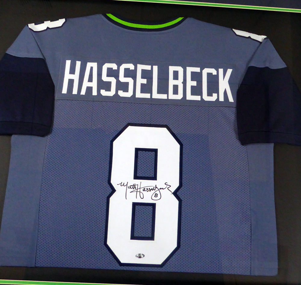 Seattle Seahawks Matt Hasselbeck Autographed Framed Blue Jersey MCS Holo Stock #123639