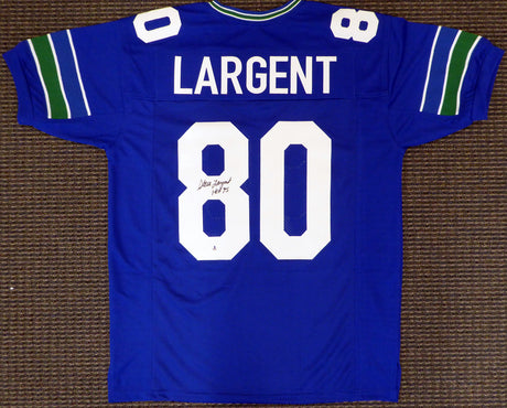 Seattle Seahawks Steve Largent Autographed Blue Jersey "HOF 95" Beckett BAS Stock #124674