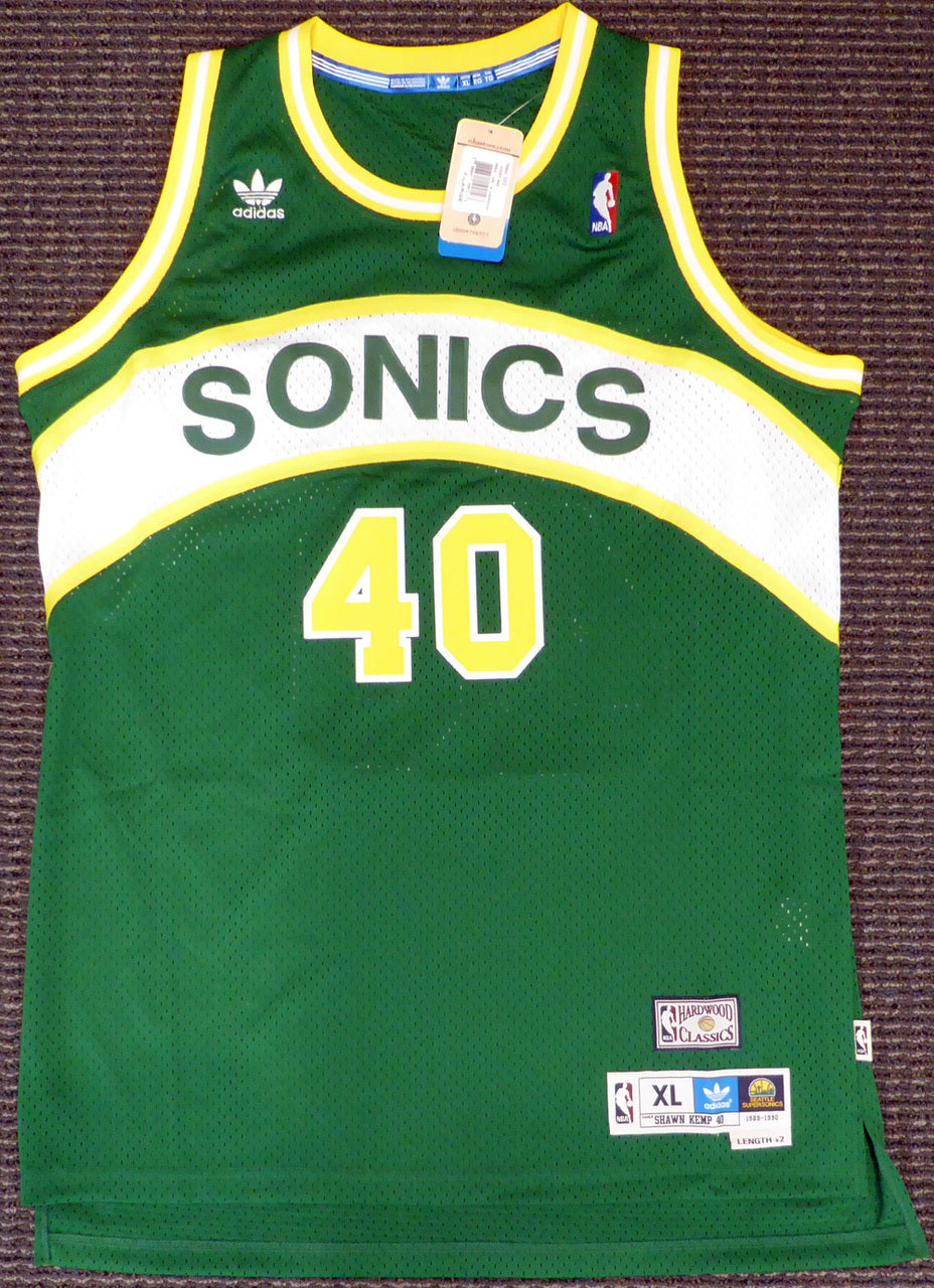 Seattle Sonics Shawn Kemp Autographed Green Adidas Hardwood Classics Jersey Size XL MCS Holo Stock #125204