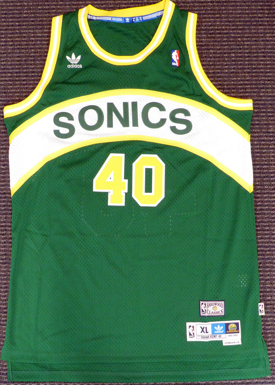 Seattle Sonics Shawn Kemp Autographed Green Adidas Hardwood Classics Jersey "Reign Man" MCS Holo Stock #125205