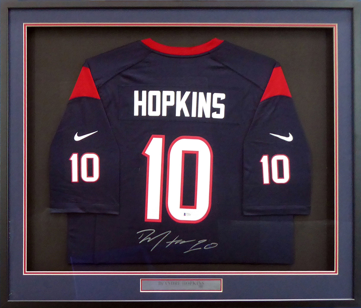 Houston Texans DeAndre Hopkins Autographed Framed Blue Nike Jersey Size XL Beckett BAS Stock #154940