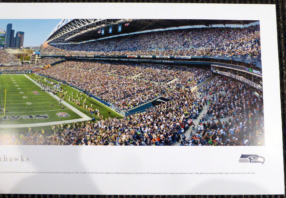 Russell Wilson Autographed 13x40 Century Link Field Panoramic Photo Seattle Seahawks RW Holo Stock #131231