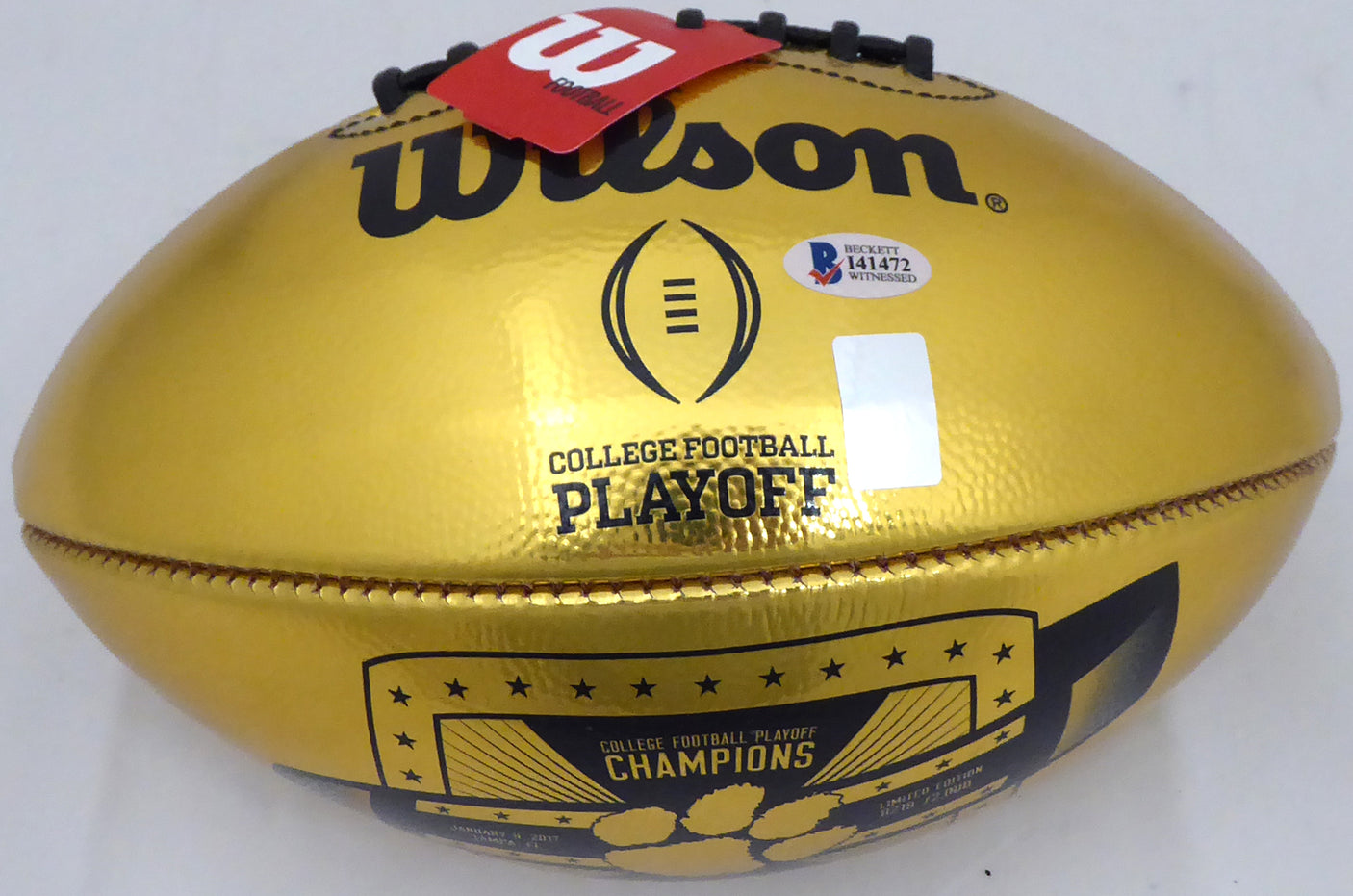 Deshaun Watson Autographed Wilson Gold Limited Edition Clemson Tigers National Champions Football (Smudged) Beckett BAS #I41472