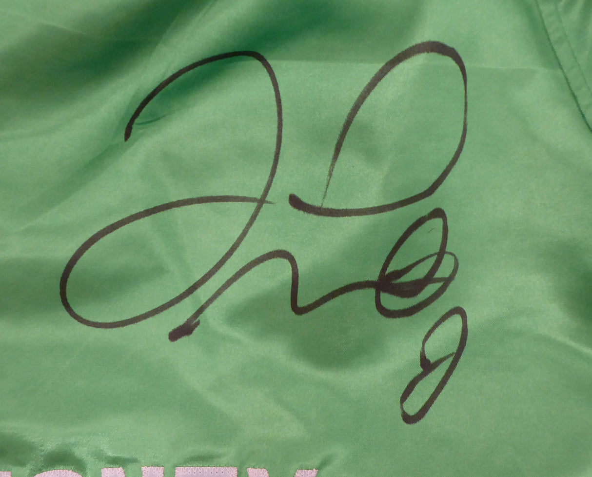 Floyd Mayweather Jr. Autographed Green Boxing Trunks Beckett BAS Stock #159665