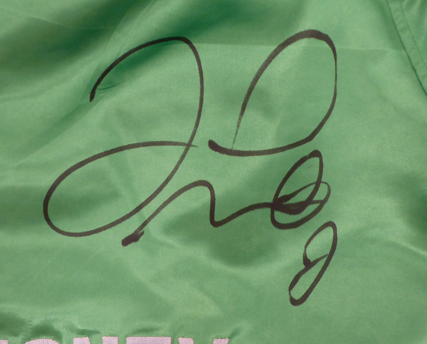 Floyd Mayweather Jr. Autographed Green Boxing Trunks Beckett BAS Stock #159665