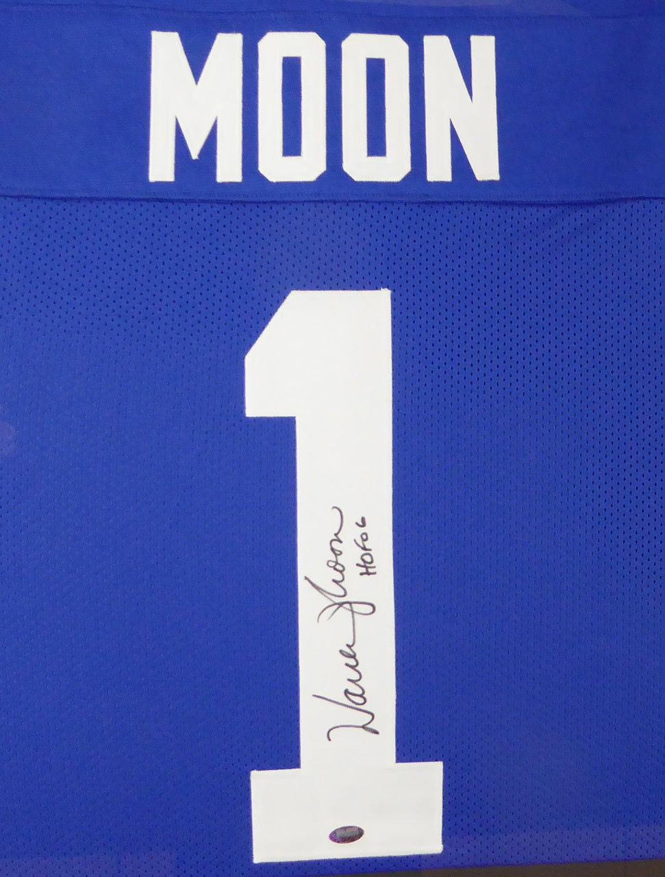 Seattle Seahawks Warren Moon Autographed Framed Blue Jersey "HOF 06" MCS Holo Stock #131916