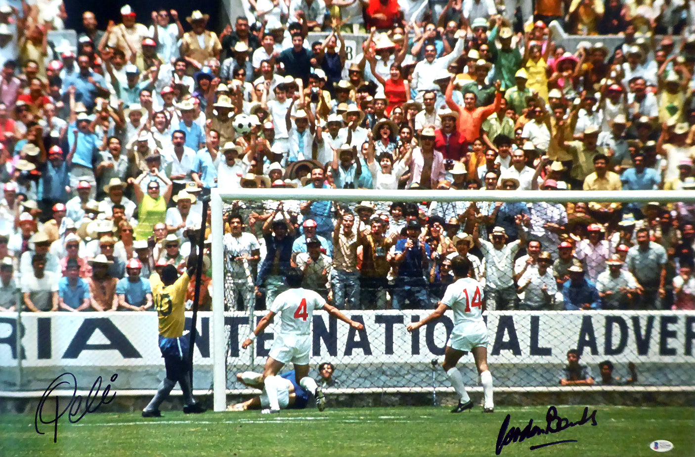 Pele & Gordon Banks Autographed 20x30 Canvas Photo "The Greatest Save" 1970 World Cup Beckett BAS Stock #163880